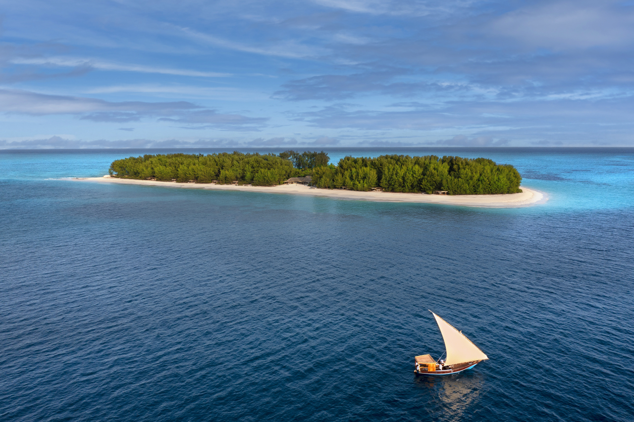 Beyond Zanzibar Mnemba Island aerial dhow 4