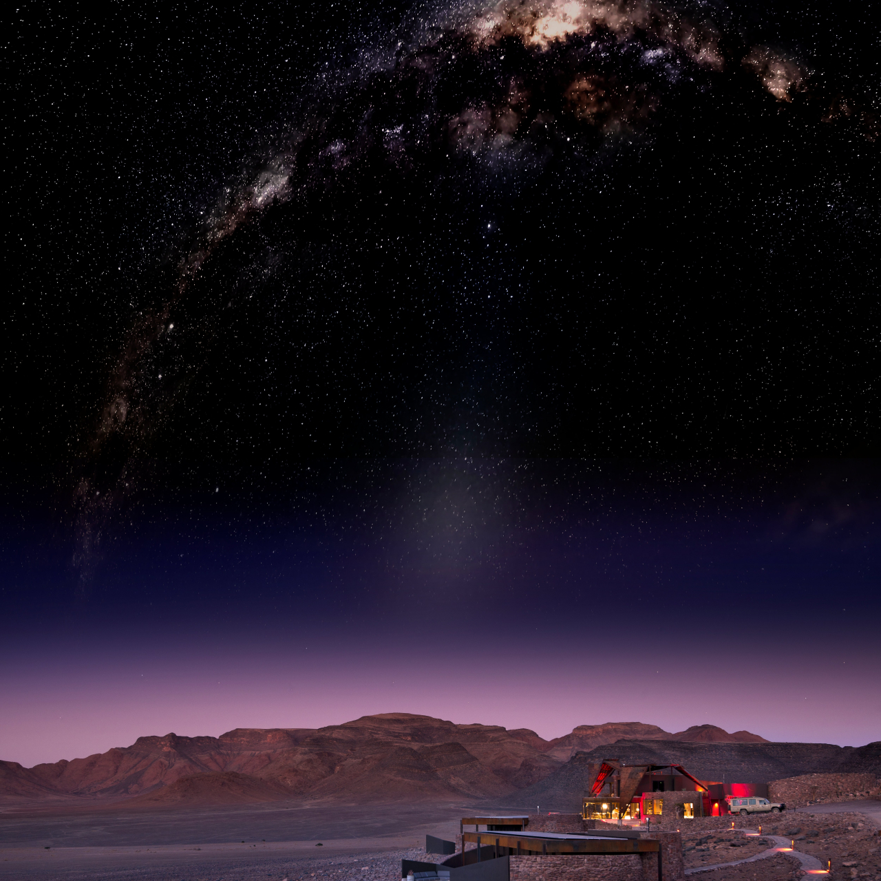 And Beyond Sossusvlei Desert Lodge general guest area aerial at night High Resolution Width5000px