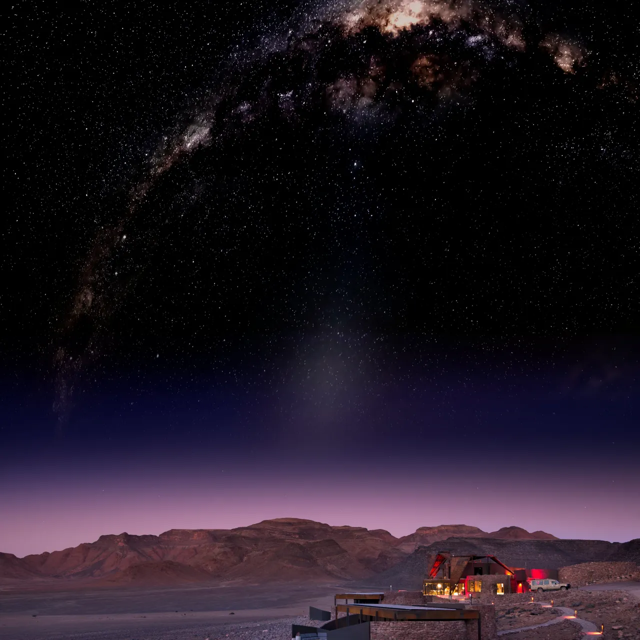 And Beyond Sossusvlei Desert Lodge general guest area aerial at night High Resolution Width5000px