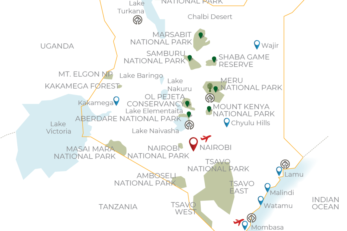 Mountains, savannahs and wild Africa map