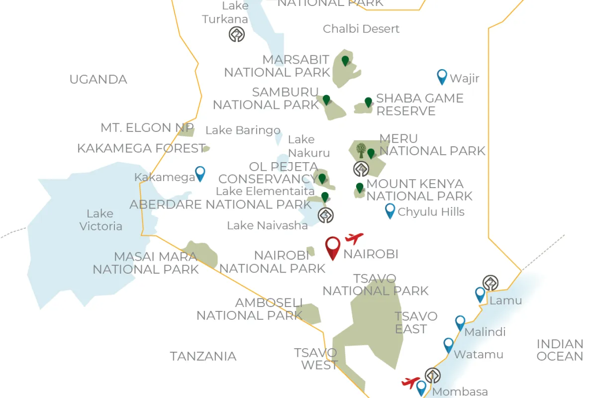 Mountains, savannahs and wild Africa map